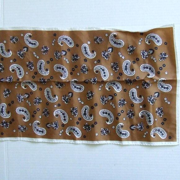 Paisley scarf vintage acetate rectangle long Scarves and Allied Arts brown white - Picture 9 of 11